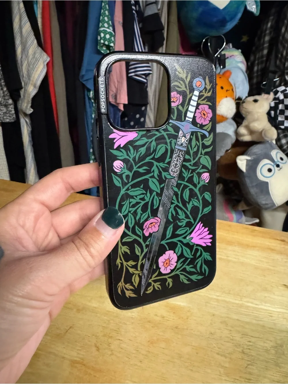 Mirror Thorny Blade Forest iPhone 15 Pro Max MagSafe Case BonBon Black Popsocket